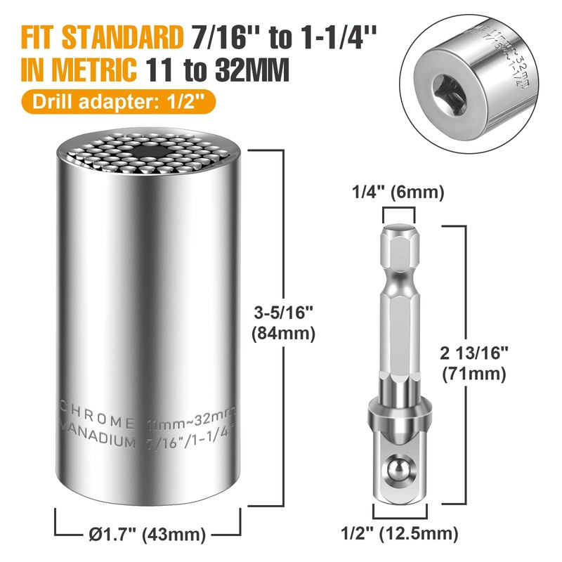 Spurtar Universal Socket Set(11-32mm 7-19mm) for Unscrew Any Bolt Multi-Function