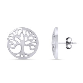 Tree Of Life Stud Earrings In 14k White Gold Over Sterling Silver For Women for Women