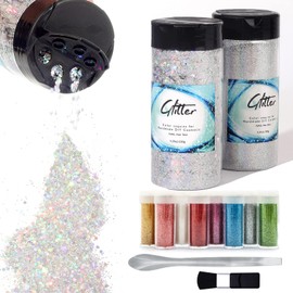 Craft Glitter, 380g Nail Glitter Powder 10 Jars Glitter with Tools,AARDWO Vibrant Multi-Purpose Glitter for Body,Eyeshadow,Cosmetic,Nail Arts,Crafts,Decoration,DIY(Hexagon Shape, Silver)