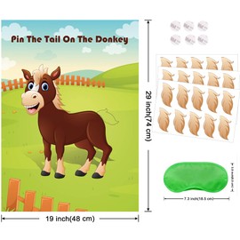 Pin The Tail On The Donkey Party Game for Kids Birthday Party Supplies Donkey Party Favors, Large Donkey Games Poster with 30 Pcs Tails