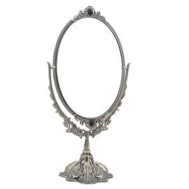 Espejo de Maquillaje Retro, Espejo de Maquillaje Retro de Metal de Estilo Europeo Espejo de Doble Cara para Tocador de Escritorio Baño Decoración del Hogar(S)