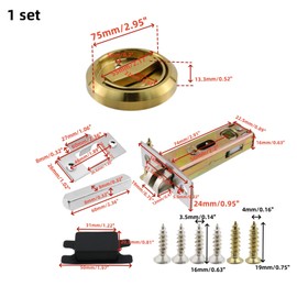 WDONAY Pocket Door Latch, 1 Set Stainless Steel Round Pocket Door Locks for Bathroom, Recessed Doors Knob for 1 3/8" to 2" Thickness Doors (Gold, 1 Sides)