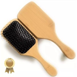 Professional LARGE CUSHION HAIR BRUSH- NATURAL DETANGLER BOAR BRISTLE WITH PINS PADDLE