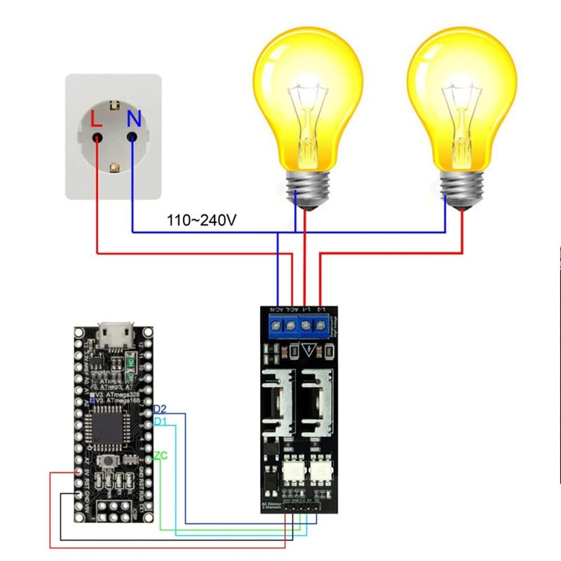 Aswalling AC Light Dimmer Module 2 Channel 3.3V/5V Logic Module