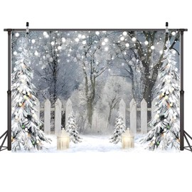 AIIKES 8x6FT Winter Photography Backdrop Glitter White Snow Forest Pine Tree Backdrop Christmas Holiday Party Decor Banner Kids Portrait Photo Studio Props 12-621
