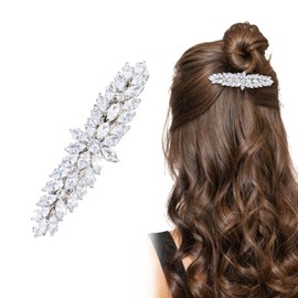 Esitrormi Hair Barrettes for Women Thick Hair French Hair Pins Silver Rhinestone Hair Clips Large Fancy Hair Clips Snowflake Zircon Spring Clips Bridal Wedding Hair Accessories for Women