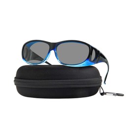 Fit Over Sunglasses Polarized Lens Case Included Wear Over Prescription Eyeglasses 100% UV Protection for Men Women (Black Blue Frame Smoke Lens)