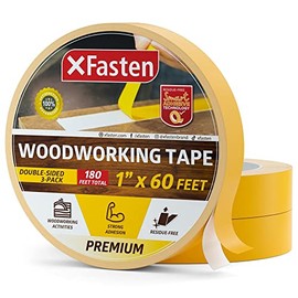 XFasten Double Sided Woodworking Tape 1-inch 180-Feet Total 3-Pack Double Stick Tape for Router Templates for Woodworking Tools; Wood Crafter Double Sided Tape | Double Face Tape Strong Wood Tape