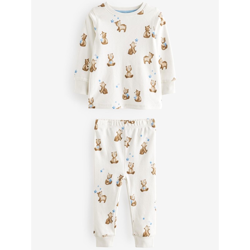 NEXT Pack of 3 Cuddly Pyjamas, Light Blue Bear