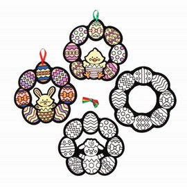 Baker Ross Easter Colour in Fuzzy Art Wreaths - Pack of 10, Easter Crafts for Kids (AX819)