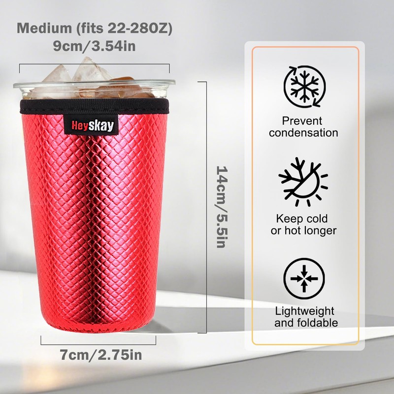 HEYSKAY Insulated Coffee Cup Sleeves Reusable Neoprene Iced Coffee Koozies