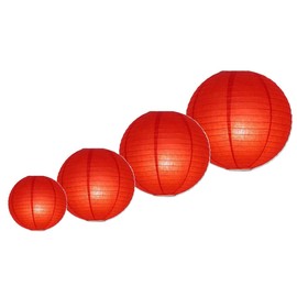Pack of 4 Decorative Chinese Round Paper Lanterns (4", 6", 8", 10") Several Sizes and Colors lampshades… (Red)