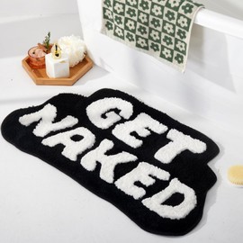 DyeFury DyeFury Irregular Shaped Get Naked Bath Mat - Funny Bathroom Rugs, Small Cute Bathroom Decor, Non-Slip Black and White Bathroom Rugs 31" x 18"
