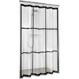 Sealskin Brix Shower Curtain PEVA PVC Free Waterproof Bath Shower Curtain Transparent Black 180cm W x 200cm H