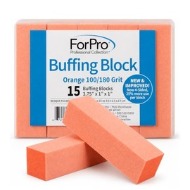 ForPro Paquete de 15 bloques de pulido naranja, grano 100/180, 3.75" x 1" x 1" Buffer | Pulidor de uñas de manicura y pedicura de tres caras, 3.75 pul