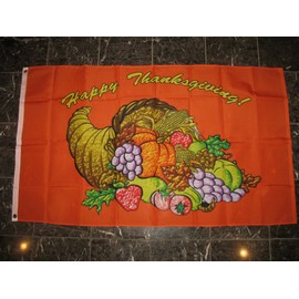 MWS 3x5 Happy Thanksgiving Holiday Feast Festive Super Polyester Nylon Flag 3'x5' House Banner 90cm x 150cm Grommets Double Stitched Premium Quality Indoor Outdoor Pole Pennant