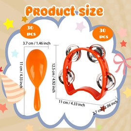 60 Pcs Shaker Musical Instruments Set including 30 Plastic Handheld Tambourine 30 Mini Maracas Shakers for Kids Adults Preschool Early Music Learning Toy