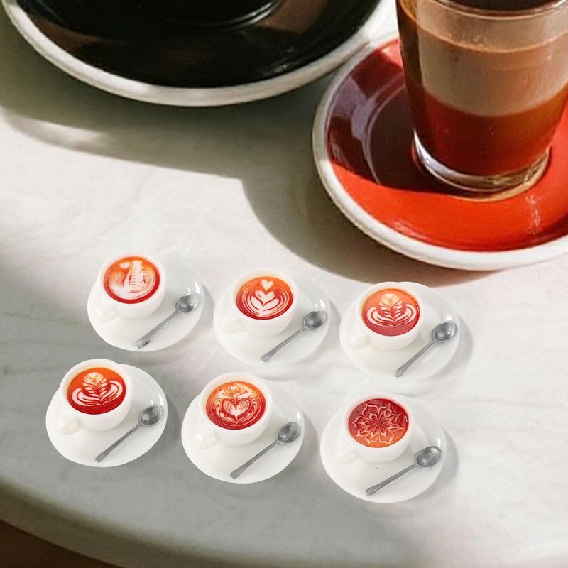 Lyreh 12pcs Mini Coffee Cups, 6 Styles Resin Miniature Coffee