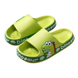 SEAUR Children's Bath Slippers, Non-Slip Open Toe Bathing Shoes with Dinosaur Pattern, Summer Slippers for Bathroom, Pool, Bedroom, Green