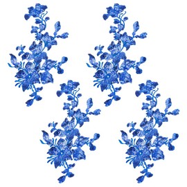 CRAFTYMELODY 4Pcs Sequin Lace Applique Flower Fabric Sew on Patch Embroidered Trim for Wedding Gown Dress Clothes Collar Hat Jeans Craft Decoration Repairing DIY Sewing Accessory Supplies