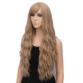 Netgo Ash Blonde Wigs, Blonde Wig with Side Bangs, Long Ash Blonde Wavy for Women, Heat Resistant Synthetic Daily Cosplay Party Wigs for Girl