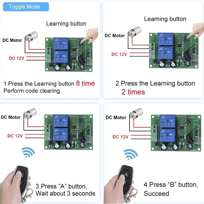 QIACHIP Wireless 433mhz 12V Remote Control Relay Switch 2 Channel