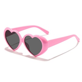 RUNHUIS Heart Sunglasses Women Girls Fashion Party Glasses Trendy Love Shape Sunglasses for Festival, Pink/Grey