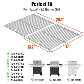 Grill Grates for Nexgrill Replacement Parts 4 Burner 720-0830H 720-0830X 720-0888S 720-0783W, 304 Stainless Steel 17 Inch Cooking Grates for Homedepot Nexgrill 5 Burner 720-0888N 720-0888 Gas Grill