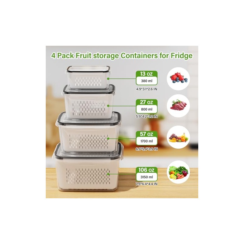 4-Pack All-In-One Fruit Storage Containers with Strainer