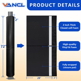 VANCL Heavy Duty Basketball Post Padding – 6FT Protective Wrap Around for Round Poles (4" Diameter) – Garage, Basement, Outdoor Court Safety Pad Black