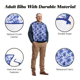 Adult Bibs - 3 Pcs Washable Clothing Protector with Crumb Catcher, Reusable Waterproof Large Feeding Adult Bibs TieDye