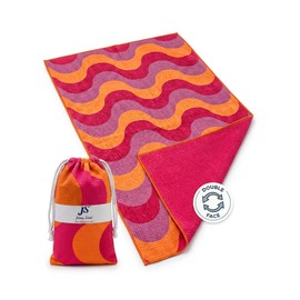 Telo Mare Microfibra Grande 90x170 cm con Borsa Regalo - Antisabbia, Asciugatura Rapida e Assorbente - Leggero, Compatto Salvaspazio - Per Spiaggia, Piscina, Palestra e Viaggio - Onde Arancio
