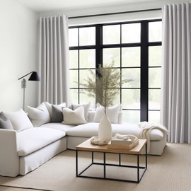 Topfinel 92 Inch Long Black Out Custom Drapery 2 Panels Neutral Blackout Curtains, Grey Beige Sun Blocking Tab Top Curtains Room Divider, Internet Famous Textured Linen Curtains 52" X 92", Bay Window