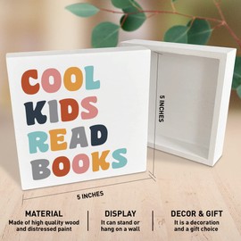 Nursery Room Wooden Box Sign, Cool Kids Read Books, Inspirational Baby Bedroom Desk Decor, Motivational Kids Room Playroom Decoration, Nursery Baby Shower Gifts for Newborn Baby Toddler
