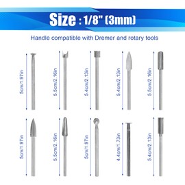 10 Pcs Wood Carving Drill Bits Set Compatible with Dremel & Rotary Tools, 1/8 in Shank Wood Carving Accessories for Woodworking Drilling Engraving Micro Sculpture DIY Crafts Supplies