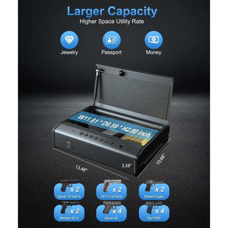 PINEWORLD Gun Safe For Handgun, Gun Case, Biometric Gun Safe