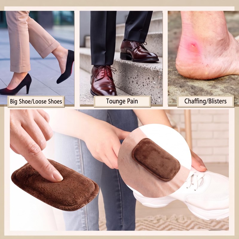 8 Pairs Shoe Tongue Pads, Non Slip Cushion Inserts,Brown,L