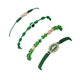 Caiyao 4pcs/set 7 Knot Evil Eye Lucky Bracelets Virgin Mary Braided Braclets multicolor adjustable Rope Bracelet Amulet for Women Men-Green