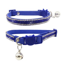 Avenpets Soft Velvet Cat Bling Breakaway Collar Colorful Diamond Rhinestone Decoration with Bell Adjustable for Cats and Kitten Girl Boy, Dark Blue, S:10-13"(25-33cm) Neck