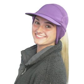 TrailHeads Ponytail Hat, Fleece Beanie for Women - Winter Cap with Visor - Warm Caps, Running Hat, Winter Golf - Purple