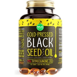 MAJU's Black Seed Oil Capsules - Cold Pressed, 2% Thymoquinone, 100% Turkish Black Cumin Nigella Sativa Seed Oil, 100% Liquid Pure Blackseed Oil 60 Count, 500mg per Capsule