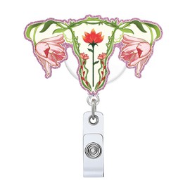 COSHARKLY Retractable Badge Holder with ID Clip, Floral Uterus Design, Perfect for Medical Assistant, Nursing Student, Doctor Office