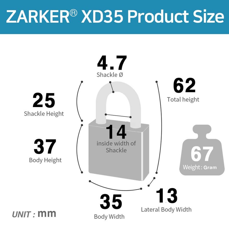 [ZARKER XD35] Small and Heavy Duty 3-Digit Combination Padlock Different