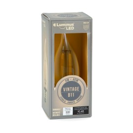 Luminus Led B11 Vintage Flame Bulb E26 Base 40W Equivalent (4W) 300 Lumens, 15000 Hour Lifespan, Dimmable, 2200k Amber, 6 Pack