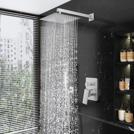 Gabrylly Shower System, 12 Inches Shower Faucet Set with Rain Shower Head and Handheld - Shower Combo Set with Shower Valve, Brushed Nickel