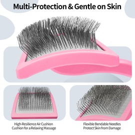 JOYPAWS Pet Slicker Brush for Long & Short Hair - Detangling Tool for Dogs & Cats - 135° Angled Stainless Steel Pins, Curved Handle - Gentle Grooming for Small/Medium/Large Breeds (Pink)