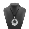 Douxsu Black Leather Rope Silver Circle Necklace for Women (Silver)