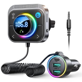 JOYROOM 66W Bluetooth Car Adapter with HiFi Bass LED Light and 3 Charging Ports