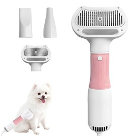 Aoeeki Dog Grooming Dryer with Slicker Brush, 3 in 1 Professional Portable Pet Dryer for Dogs Cats Adjustable Temperature Speed Settings, Pet Blow Brush for Home Travel Use (Pink)