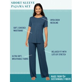Vanity Fair Women's Beyond Comfort Modal Pajama Set Long, Short Sleeve-Steel Grey Heather, X-Large